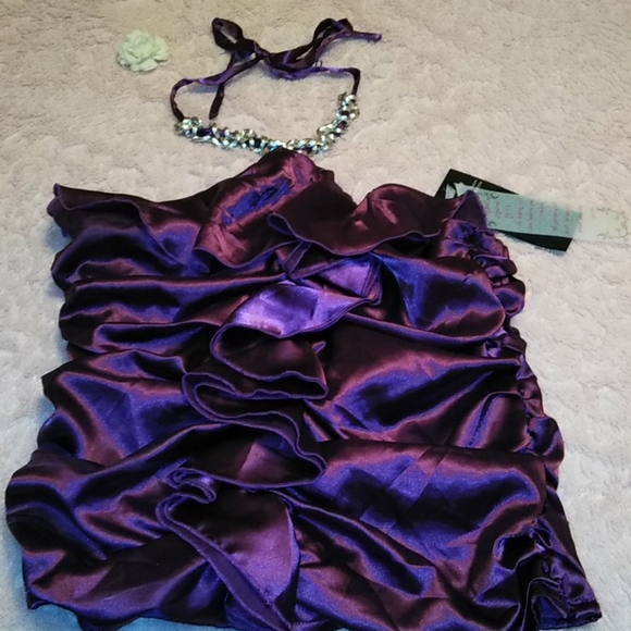 💜 Purple Ruffled 💜Halter Chain Detail 💜Necklace - Picture 2 of 12